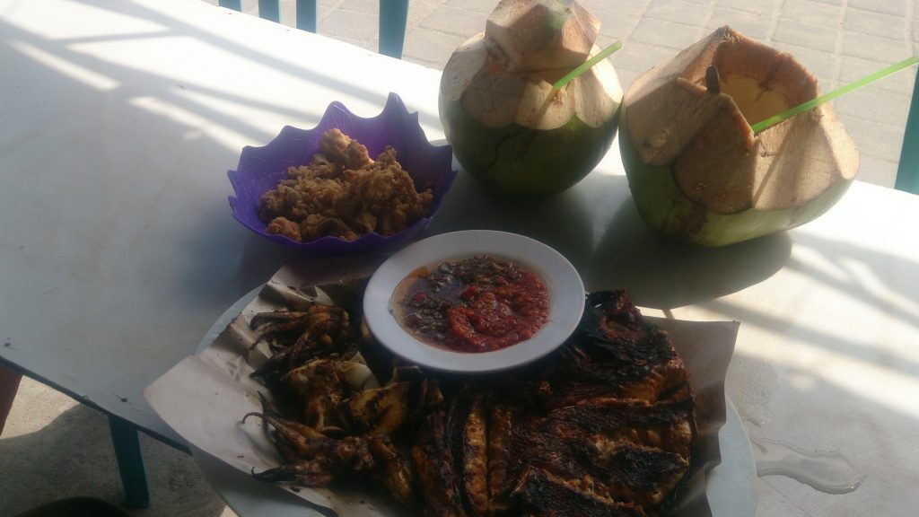 Jimbaran - fish, calamari and coconuts for about 15 USD