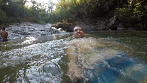 Swiming in waterfall
